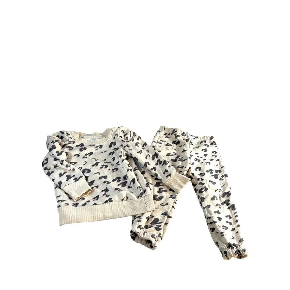 Grayson Mini Toddler Girls Sweat Suit Cream/Pink/Black Animal Print Size 3T